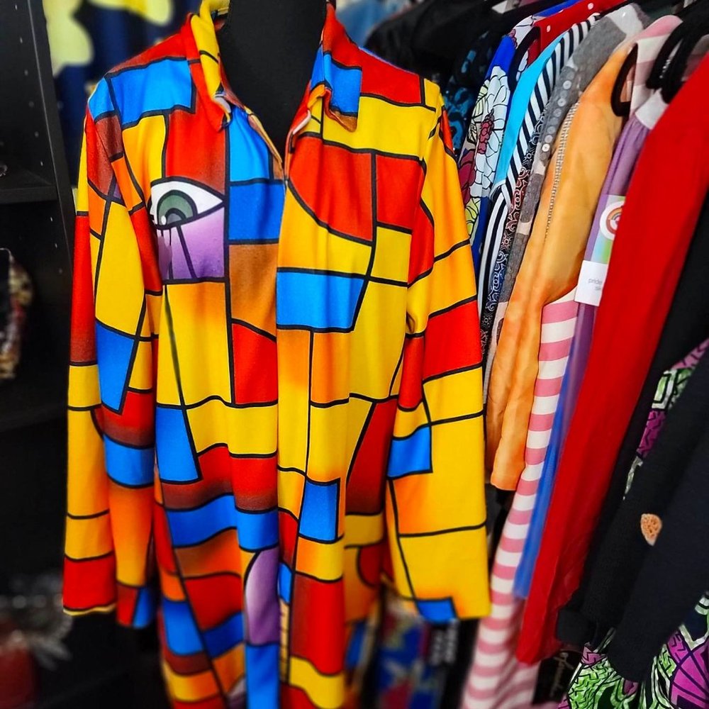 Multicolor Open Front Coat/Duster